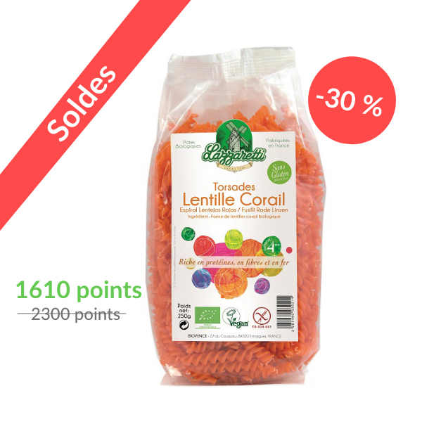 Torsades 100% aux lentilles corail Bio 250g