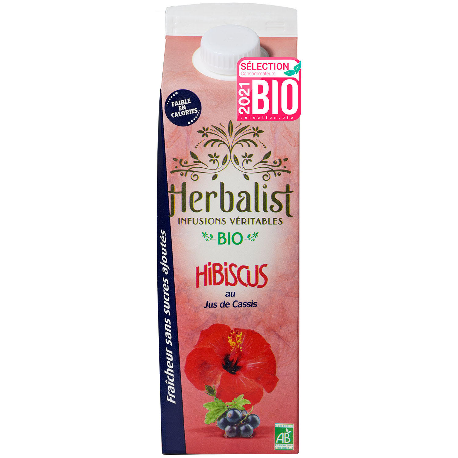 Tisane glacée de fleurs d'hibiscus au jus de cassis HERBALIST - 1L
