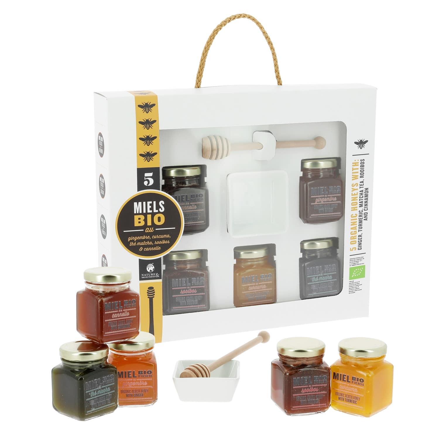 Coffret 5 Miels Bio Aromatisés - Nature & Découvertes