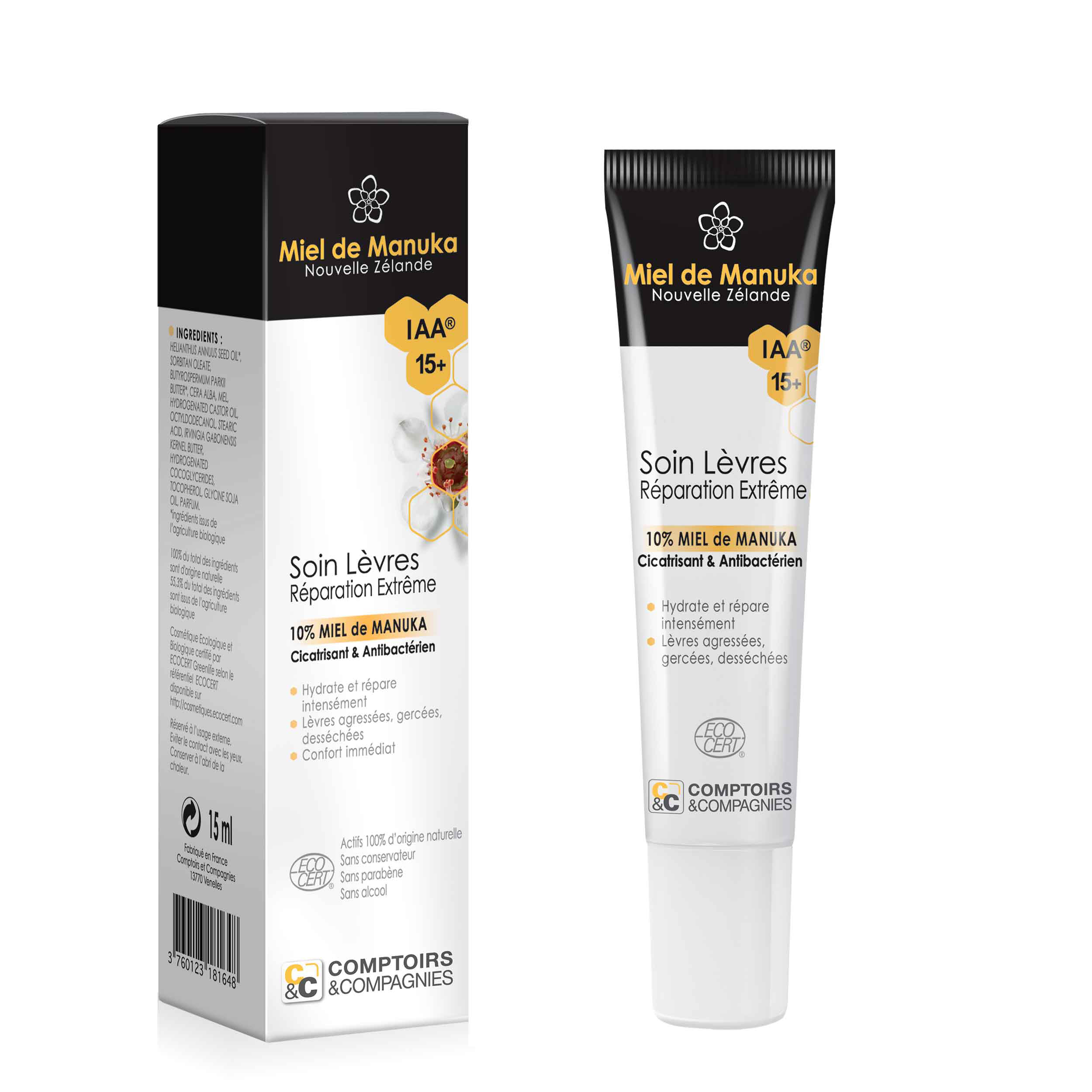 SOIN RÉPARATEUR LÈVRES AU MIEL DE MANUKA 15ML