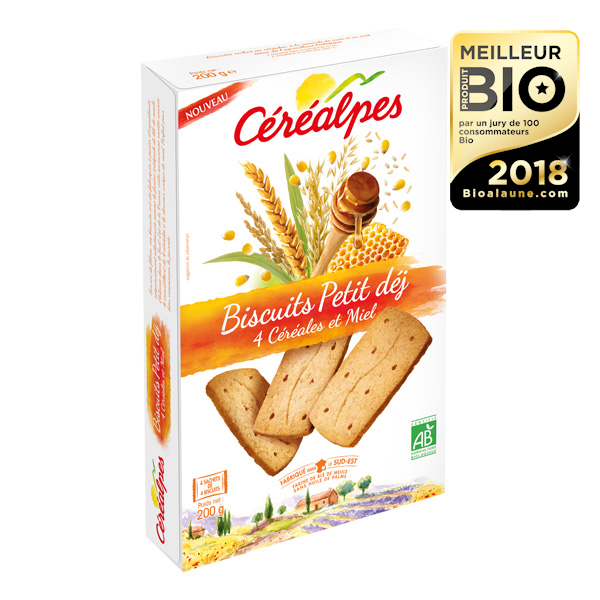 BISCUITS PETIT DEJ, 4 CÉRÉALES & MIEL - 200G